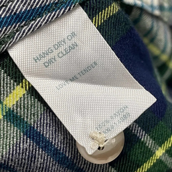 Marine Layer The Dahlia Plaid Shirt Green Navy White Yellow Smal - Picture 7 of 12